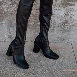 Lulu's Valkyrie Black Square Toe Over the Knee Boots